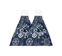 Big buy store Christmas Hanging Kitchen Towels with Loop Navy Blue Snowflake Hand Tie Towels Set of 2 Snow Soft Absorbent Dish Dry Towel for Kitchen Bathroom Tabletop Tea Bar Xmas Holiday Decor Gift