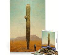 Big Cactus Small Men Jigsaw Puzzles 1000 Piece for Adults Logical Skill Relaxing Pastime Precise Join Cozy Xmas Gift (50x75cm)