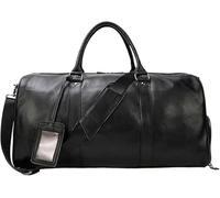 Big Capacity Genuine Leather Travel Bag for Men Women Soft Black Cowhide Casual Travel Duffel Large Luggage Weekend Shoulder Bag(1)