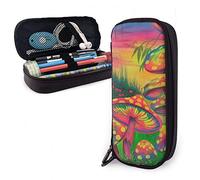 Big Capacity Pen Case Bag Colored Mushrooms Pen Pouch Bag Leather Pencil Bag for Office, Girls, Gifts, 20X9X4Cm