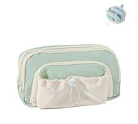 Big Capacity Pencil Case 3 Compartments, Large Capacity Pencil Pouch, Kawaii Pencil Cases Organizer for Women and Girls (Green-B)