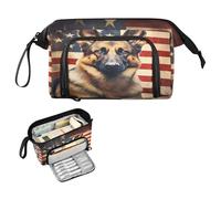 Big Capacity Pencil Case American Flag German Shepherd Dog Pencil Pouch Box Bag for Teen Girls Boys School College Office Organizer