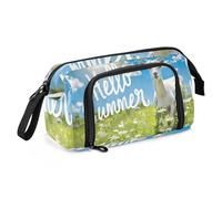 Big Capacity Pencil Case, Goat on The Green Summer Meadow Pen Bag Pouch Holder Stationery Bag School College Office Organizer for Teen Adults Student