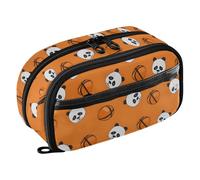 Big Capacity Pencil Case Lazy Panda on The Orange Basketball Pattern Pouch Pen Box Bag Large Storage Organizer for School Supplies Teen Girls Boys Women Man