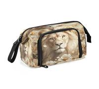 Big Capacity Pencil Case Pen Case Canvas Bag Make-up Pen Pouch for Office College School Kids Teens Student White Lion (1)