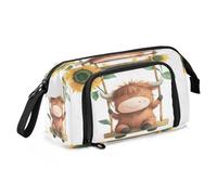 Big Capacity Pencil Case Pen Case Canvas Bag Make-up Pen Pouch for Office College School Kids Teens Student Highland Cow Sunflower
