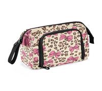 Big Capacity Pencil Case Pen Case Canvas Bag Make-up Pen Pouch for Office College School Kids Teens Student Pink Bow Leopard Print
