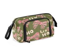Big Capacity Pencil Case Pen Case Canvas Bag Make-up Pen Pouch for Office College School Kids Teens Student Pink and Green Stripes Bow