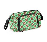 Big Capacity Pencil Case Pen Case Canvas Bag Make-up Pen Pouch for Office College School Kids Teens Student Football Clover Pattern