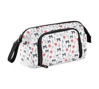 Big Capacity Pencil Case Pen Case Canvas Bag Make-up Pen Pouch for Office College School Kids Teens Student Flower Bow Tile Pattern