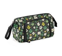 Big Capacity Pencil Case Pen Case Canvas Bag Make-up Pen Pouch for Office College School Kids Teens Student Clover Pattern (16)
