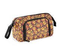 Big Capacity Pencil Case Pen Case Canvas Bag Make-up Pen Pouch for Office College School Kids Teens Student Bold Striped Basketballs Pattern