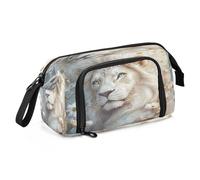 Big Capacity Pencil Case Pen Case Canvas Bag Make-up Pen Pouch for Office College School Kids Teens Student White Lion (2)