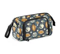 Big Capacity Pencil Case Pen Case Canvas Bag Make-up Pen Pouch for Office College School Kids Teens Student Rugby Pattern