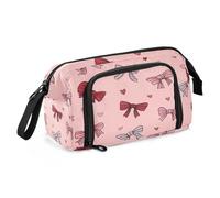 Big Capacity Pencil Case Pen Case Canvas Bag Make-up Pen Pouch for Office College School Kids Teens Student Pink Blue Stripes Red Bow