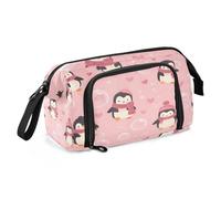 Big Capacity Pencil Case Pen Case Canvas Bag Make-up Pen Pouch for Office College School Kids Teens Student Pink Bubble Penguin