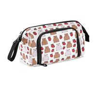 Big Capacity Pencil Case Pen Case Canvas Bag Make-up Pen Pouch for Office College School Kids Teens Student Prairie Dog Strawberry Tile Pattern