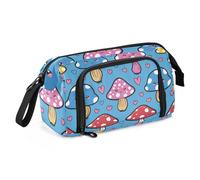 Big Capacity Pencil Case, Red Pink Blue Mushrooms Pen Bag Pouch Holder Stationery Bag School College Office Organizer for Teen Adults Student