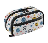 Big Capacity Pencil Case Sketchy Soccer Stars Pattern Pouch Pen Box Bag Large Storage Organizer for School Supplies Teen Girls Boys Women Man