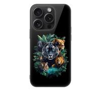 Big Cats Tiger Leopard Lion Glass Back Mobile Phone Basic Cases Compatible with iPhone 15/15 Plus/15 Pro/15 Pro Max Anti-Scratch Covers