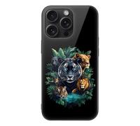 Big Cats Tiger Leopard Lion Glass Back Mobile Phone Basic Cases Compatible with iPhone 15/15 Plus/15 Pro/15 Pro Max Anti-Scratch Covers