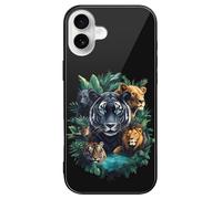 Big Cats Tiger Leopard Lion Glass Mobile Phone Basic Cases Compatible with iPhone 16/16 Plus/16 Pro/16 Pro Max/16 E Anti-Scratch Covers