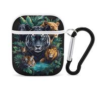 Big Cats Tiger Leopard Lion Headphone & Earphone Cases Compatible with Airpod 1&2 Scratch-Resistant PC Protective Cover with Keychain White-style