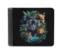 Big Cats Tiger Leopard Lion Slim Leather Men's Wallets with 6 Card Holders Minimalist Billfold Travel Purse