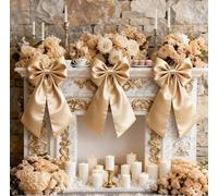 Big Champagne Bow Coquette Room Decor, 23x11 Inch Satin Bows Large Champagne Bows Birthday Decorations as Crib Skirt for Valentine's Day Tree Topper Girl Gift Wrapping Bachelorette Baby Shower (3pcs)