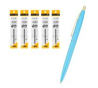 Big CLG05-IBLRF5 Ballpoint Pen, Click Gold, 0.5, Oil-Based, Black, Smooth, Ice Blue Base, Set of 5 Refills
