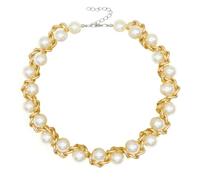 Big Colorful Pearl Choker Necklace for Women Gold Plated Link Chain Chunky Bib Pearl Statement Necklace Handmade pearl Costume Jewelry, Pearl, Created Pearl