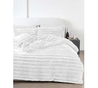 Big Cord Teddy Fleece Duvet Set, Chunky Ribbed Warm Cosy Fluffy Bedding With 2 Pillow Cases Soft V-Shape Cover & Cushion Covers Thermal Curtains Ring Tops Bedroom Accessories (White, Double)
