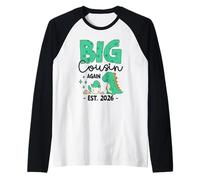 Big Cousin Again 2026 Cute Dinosaur 2nd Baby Announcement Raglan Baseball Tee