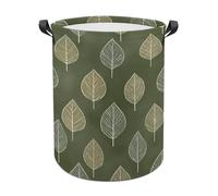 Big Cream Leaf Outlines on Olive Green Laundry Baskets Laundry Hamper Waterproof Foldable Storage Bin Dirty Clothes Laundry Basket for Living Room Bathroom