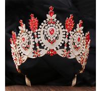 Big Crown Rhinestone Crystal Tiaras Bride Diadem Princess Wedding Crowns Gold Red