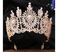 Big Crown Rhinestone Crystal Tiaras With Combs Bride Diadem Princess Wedding Crowns Hair Jewelry Accessories Gold AB Color