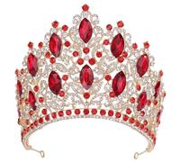 Big Crystal Crown for Women Wedding Bridal Bride Crown and Tiaras Rhinestone Headband Crown (Gold) (Red Gold one Size)