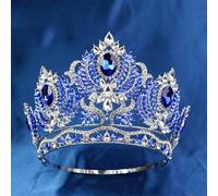 Big Crystals Tiaras Crown Bridal Wedding Pageant Bride Headwear Silver Royal Blue