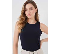 Big Dart Women's Fitted Sleeveless Crew Neck Bodysuit with Snap Closure in Navy | Size: XL Big Dart Navy XL
