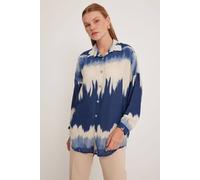 Big Dart Women's Oversized Abstract Weaving Long Sleeve Shirt with Button Closure in Navy Big Dart Navy One Size