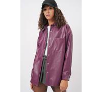 Big Dart Women's Oversized Faux Leather Long Sleeve Button-Up Shirt with Pocket in Mauve | Size: Large Big Dart Mauve L