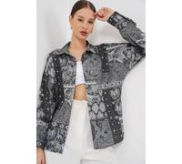 Big Dart Women's Oversized Paisley Print Button-Up Shirt in Charcoal | Size: XL Big Dart Charcoal XL