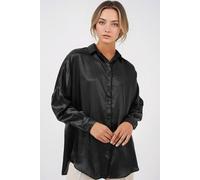 Big Dart Women's Oversized Satin Button-Front Shirt in Black | Size: Small Big Dart Black S
