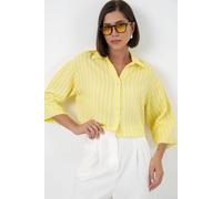 Big Dart Women's Oversized Striped Cropped Shirt with Button Closure in Lemon | Size: XL Big Dart Lemon XL