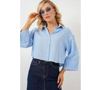 Big Dart Women's Oversized Striped Cropped Shirt with Button Closure in Light Blue | Size: XL Big Dart Light Blue XL