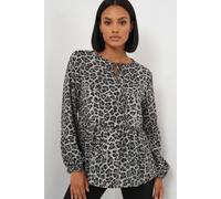 Big Dart Women's Printed Siphon Long Sleeve Blouse with Binding Detail in Charcoal | Size: Small Big Dart Charcoal S
