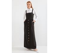 Big Dart Women's Square Collar A-Form Maxi Dress with Button Closure in Black | Size: Large/XL Big Dart Black L/XL