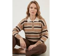 Big Dart Women's Striped Polo Sweater in Beige Big Dart Beige One Size
