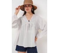 Big Dart Women's Textured Seersucker V-Neck Blouse with Bow Tie in White | Size: Small Big Dart White S