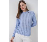 Big Dart Women's Textured Slim Fit Half Turtleneck Blouse in Light Blue | Size: Small Big Dart Light Blue S